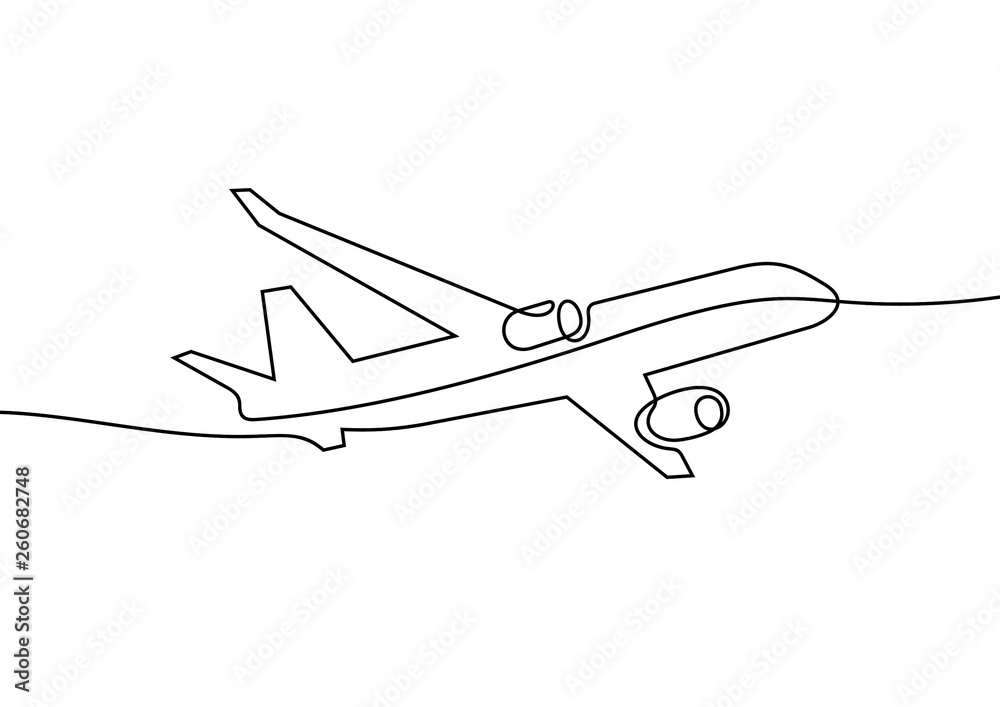 Plane continuous line vector illustration - obrazy, fototapety, plakaty 