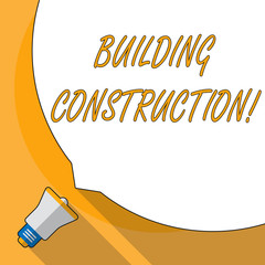 Poster - Conceptual hand writing showing Building Construction. Concept meaning process of adding structure to real property White Speech Bubble Occupying Half of Screen and Megaphone