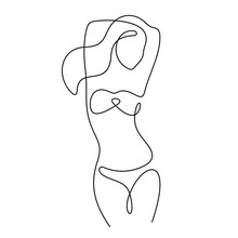 Sexy Woman In Bikini Continuous Line Vector Illustration