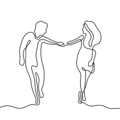 Wall Mural - Couple walking holding hands continuous line vector illustration