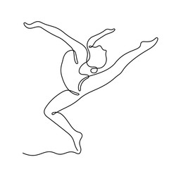 Wall Mural - Dancing woman continuous line vector sketch