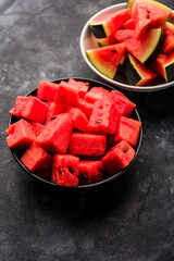 Canvas Print - Watermelon / tarbooj fruit cube slices served in a bowl. selective focus