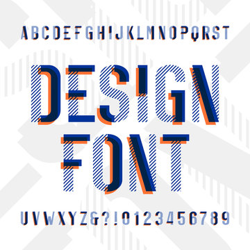 Design alphabet font. Modern geometric letters and numbers on bright background. Vector typescript for your design.
