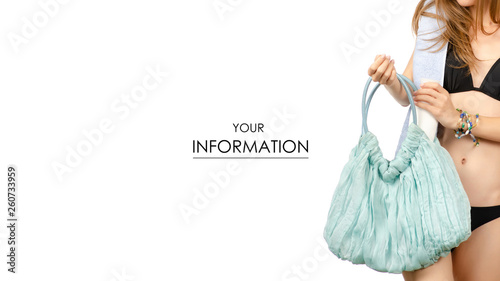 Woman In Swimsuit With Towel Suntan Lotion Beach Bag Pattern