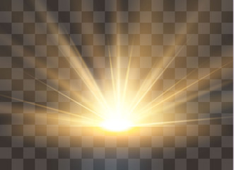 Sunrise, dawn. Vector transparent sunlight. Special lens flare light effect.