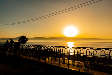 beautiful long sea of Reggio Calabria at sunset