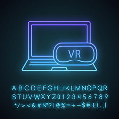 Sticker - Computer VR headset neon light icon