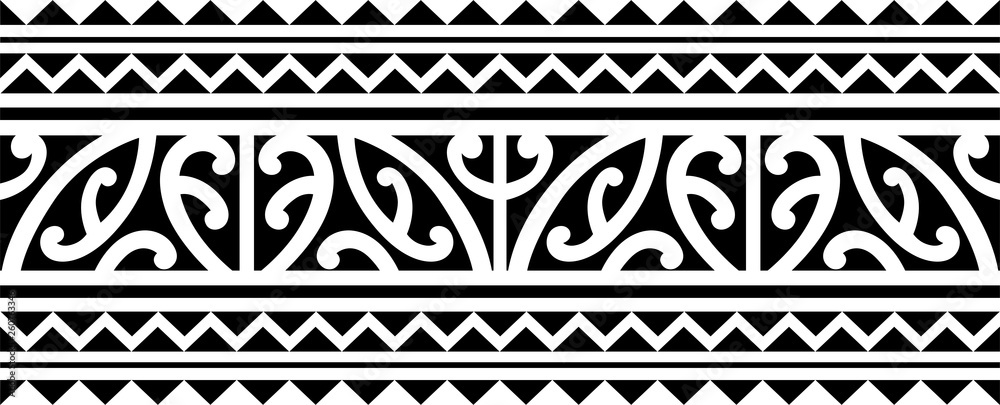 Polynesian maori tattoo sleeve pattern vector, samoan forearm and foot design, maori bracelet armband tattoo tribal, band fabric seamless ornament - obrazy, fototapety, plakaty 