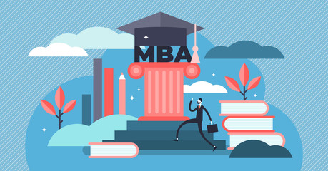 Wall Mural - MBA vector illustration. Tiny Master Business Administration person concept