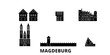 Germany, Magdeburg flat travel skyline set. Germany, Magdeburg black city vector panorama, illustration, travel sights, landmarks, streets.