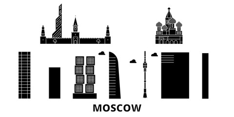 Wall Mural - Russia, Moscow City flat travel skyline set. Russia, Moscow City black city vector panorama, illustration, travel sights, landmarks, streets.