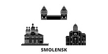 Russia, Smolensk Flat Travel Skyline Set. Russia, Smolensk Black City Vector Panorama, Illustration, Travel Sights, Landmarks, Streets.