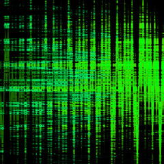 Wall Mural - Green neon glowing particles on black background. Matrix. Computer interface.. Amplitude modulation
