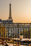 Fototapeta Boho - beautiful paris balcony at sunset with eiffel tower view 