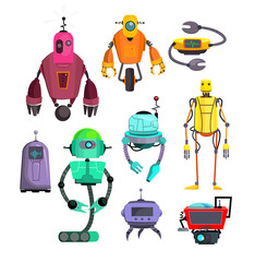 Poster - Colorful robots set. Engineering and inventions collection. Can be used for topics like electronics, innovation, artificial intelligence