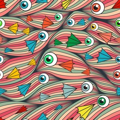 Fototapete - Illustration of small fish. Fish swim tightly, head to head.