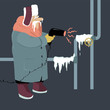 © aleutie - Senior man attempting to thaw frozen pipes with a blow dryer, EPS 8 vector illustration