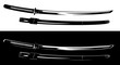 traditional japanese katana blade - samurai sword black and white vector design set
