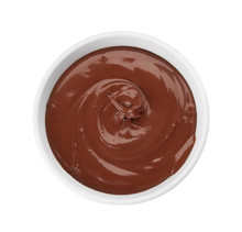 Bowl Of Sweet Chocolate Cream Isolated On White, Top View