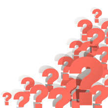 Question Marks Coral Color In The Corner On A White Background