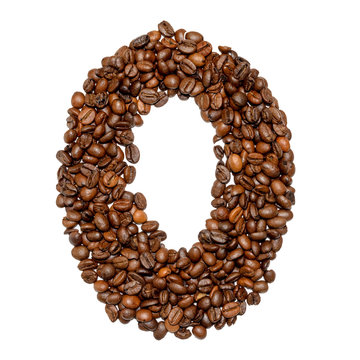 Coffee alphabet letter isolated on white background, closed up, letter O