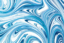 Blue And White Paint Pigment Mix. Ornament Mosaic Swirl Shapes Background.