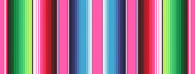 Pink Blue Green Mexican Blanket Serape Stripes Seamless Vector Pattern. Rug Texture With Threads. Background For Cinco De Mayo Party Decor Or Mexican Food Restaurant Menu. Pattern Tile Swatch Included