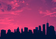 New York City skyline buildings and empty sky in pink and blue