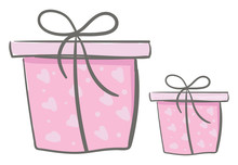 Two Different Present Boxes Of Different Shapes Wrapped In Pink Decorative Papers Tied With A Ribbon And Topped With Decorative Bow Works Especially Well For Gifts Vector Color Drawing Or Illustration