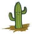 A saguaro cactus plant emoji expressing sadness standing all alone in a desert vector color drawing or illustration