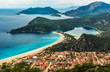 Oludeniz Bay view in Fethiye Town. Amazing landscape from Lycian way. Travel destination. Summer and holiday concept. Blue Lagoon