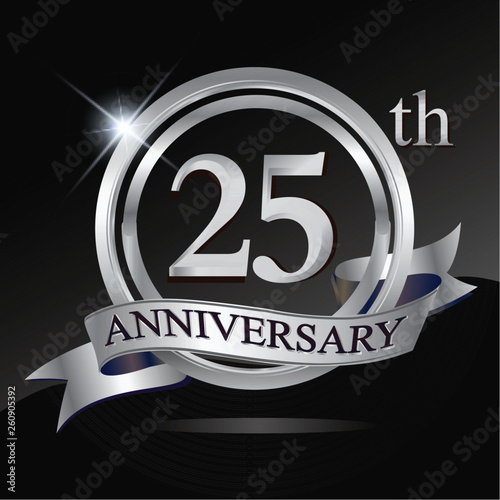 25th Anniversary Logo With Silver Ring And Ribbon Vector Design Template Elements For Your Birthday Celebration Stock Vector Adobe Stock