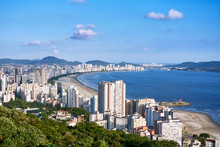 Aerial View Of Santos City, County Seat Of Baixada Santista, On The Coast Of Sao Paulo State, Brazil.
