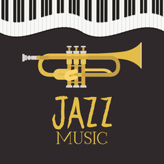 jazz day poster with piano keyboard and trumpet