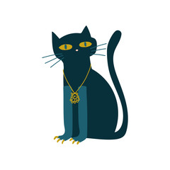  Black Cat Witchcraft Attribute Vector Illustration on White Background