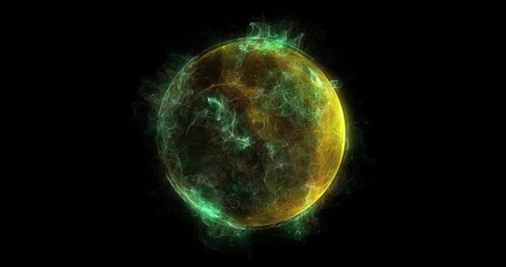 Poster - Sun Solar Flare Particles coronal mass ejections, abstract particles background with corrupted point sphere. globe grids with a broken structure. 3D render