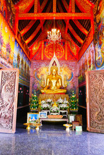 Buddha Statue In Phutthanimit Bureau Of Monks, The Thai  Traditional And Public Temple In Contry Side Of Nakhon Phanom Province And Tha Uthen District In Thailand