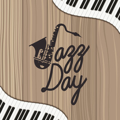 Canvas Print - jazz day poster with piano keyboard and saxophone