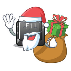 Wall Mural - Santa with gift button f11 on a cartoon computer