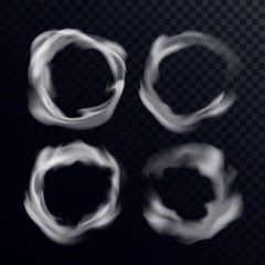 Poster - Vector Round Smoke Ring. Abstract Realistic Circle Smoke Texture. Template Transparent Cloud Swirl Shape