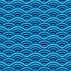 Poster - Vector Seamless Pattern with Blue Waves. Minimalist Texture with Linear Ornament