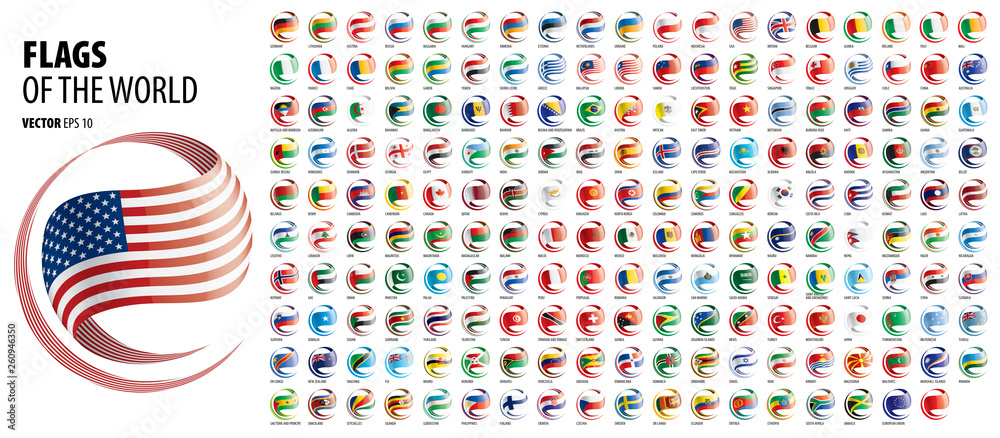 National flags of the countries. Vector illustration on white background - obrazy, fototapety, plakaty 