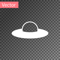 Wall Mural - White UFO flying spaceship icon isolated on transparent background. Flying saucer. Alien space ship. Futuristic unknown flying object. Vector Illustration