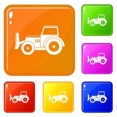 Poster - Skid steer loader bulldozer icons set collection vector 6 color isolated on white background