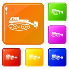 Poster - Excavator with hydraulic hammer icons set collection vector 6 color isolated on white background