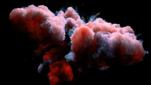 Pink Orange Color Burst - Colorful Smoke Powder Explosion Fluid Ink Particles Slow Motion Alpha Matte Isolated On Black