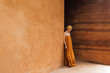 © LUMINA IMAGES - Portrait of beautiful woman in summer dress standing and posing by the rammed earth walls.