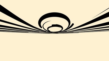 Poster - Abstract beautiful fast motion of black wide curved lines on beige background, seamless loop. Animation. Rotating circle and moving arcuate rays.