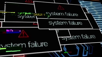 Aufkleber - Program failure warning notifications all over the screen, security alert concept. Animation. Computer monitor showing windows with system failure messages with red indicators on background.