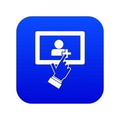 Poster - Touch screen tablet with click hand in simple style isolated on white background vector illustration